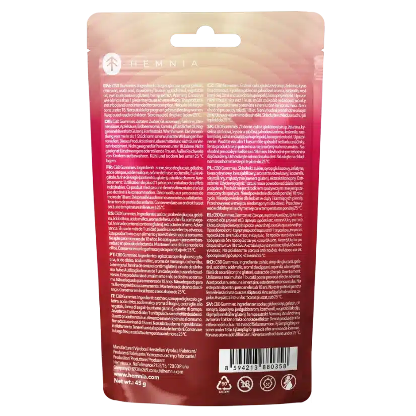 CBD Gummies, Strawberry, 100 mg CBD, 20 pcs x 5 mg, 45 g - Image 3